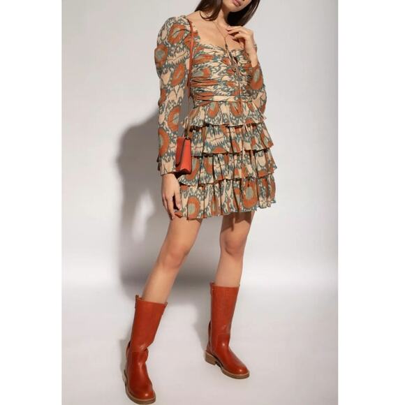 Ulla Johnson Naiya Ruffled Long Sleeve Mini Dress Nimbus‎ Size 0 $595 - Picture 1 of 16